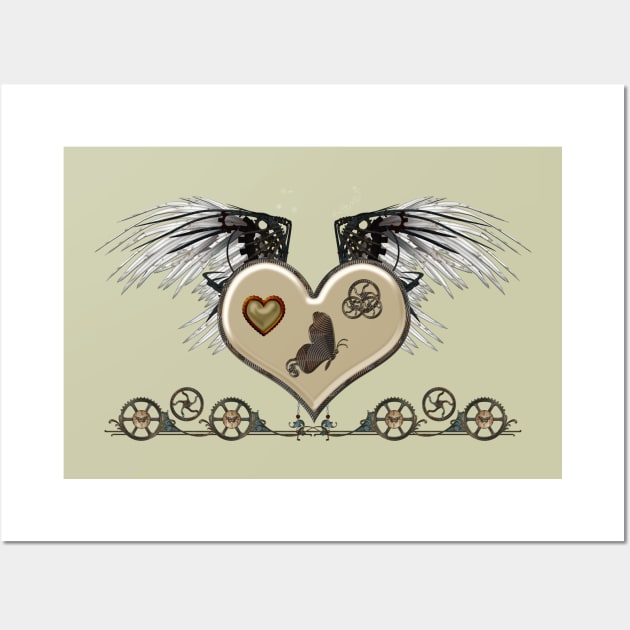 Elegant Steampunk heart with wings and gears Wall Art by Nicky2342